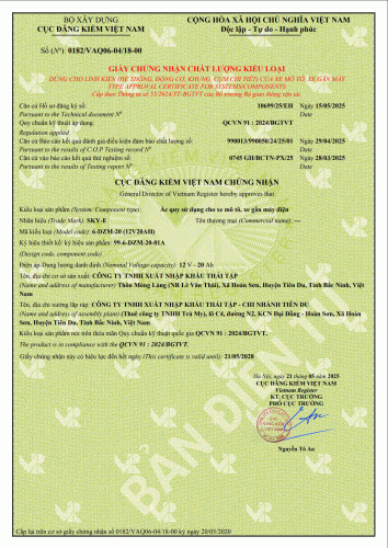 Ắc Quy SKYE - Đạt Chứng Nhận Chất Lượng Từ Cục Đăng Kiểm Việt Nam