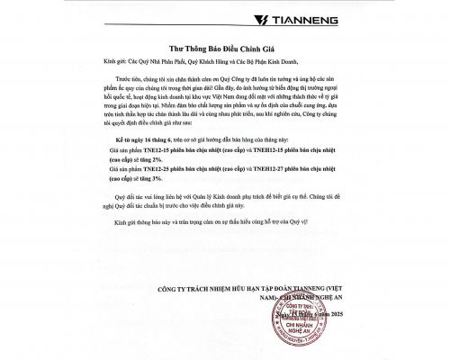 Thư Thông Báo Điều Chỉnh Giá