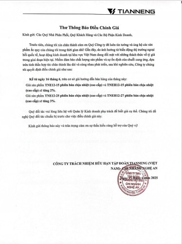 Thư Thông Báo Điều Chỉnh Giá